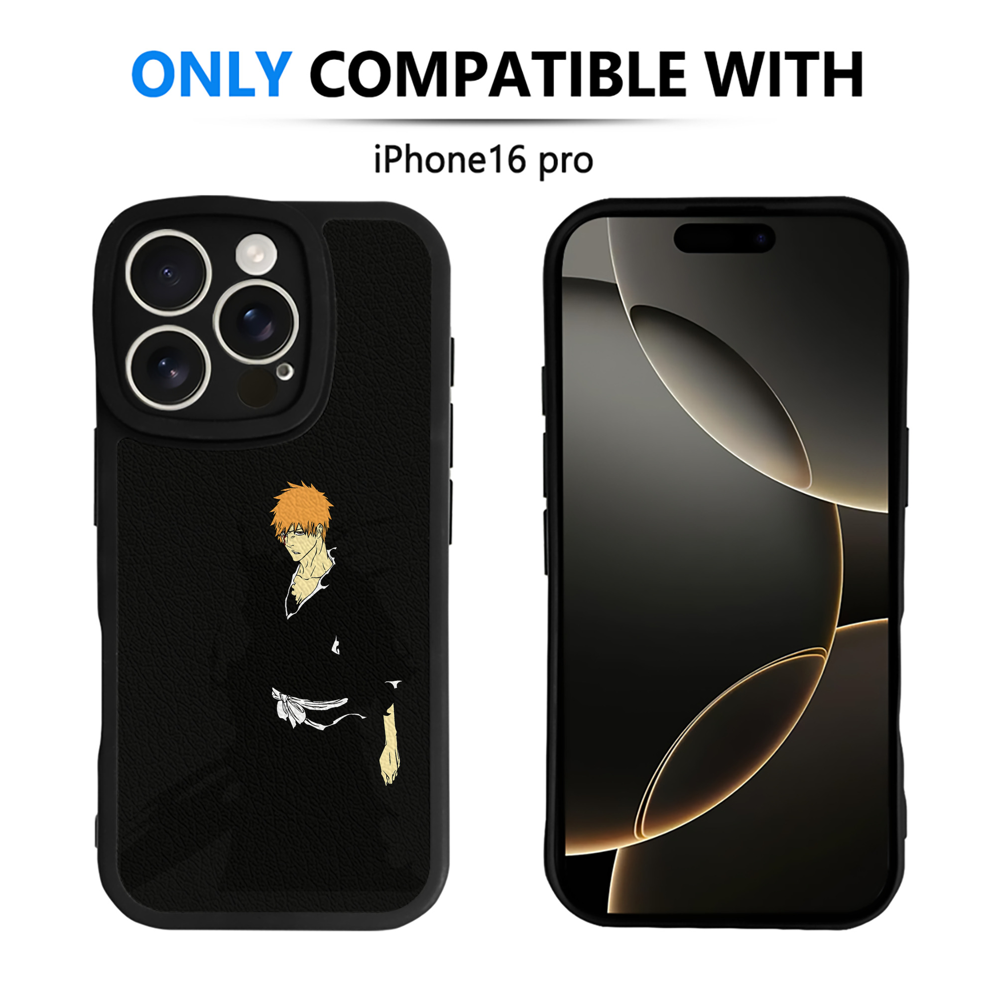 （画像用） ブリーチ 黒崎一護（くろさき いちご）BLEACH Kurosaki Ichigo 【iPhone 16シリーズ対応】シリコンスマホケース（レザー調） 材質：シリコン